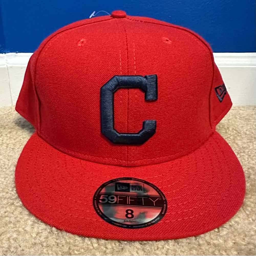 New Era Cleveland Indians Guardians Hat Cap 59Fifty Size 8 Red "C" Big 5950 MLB